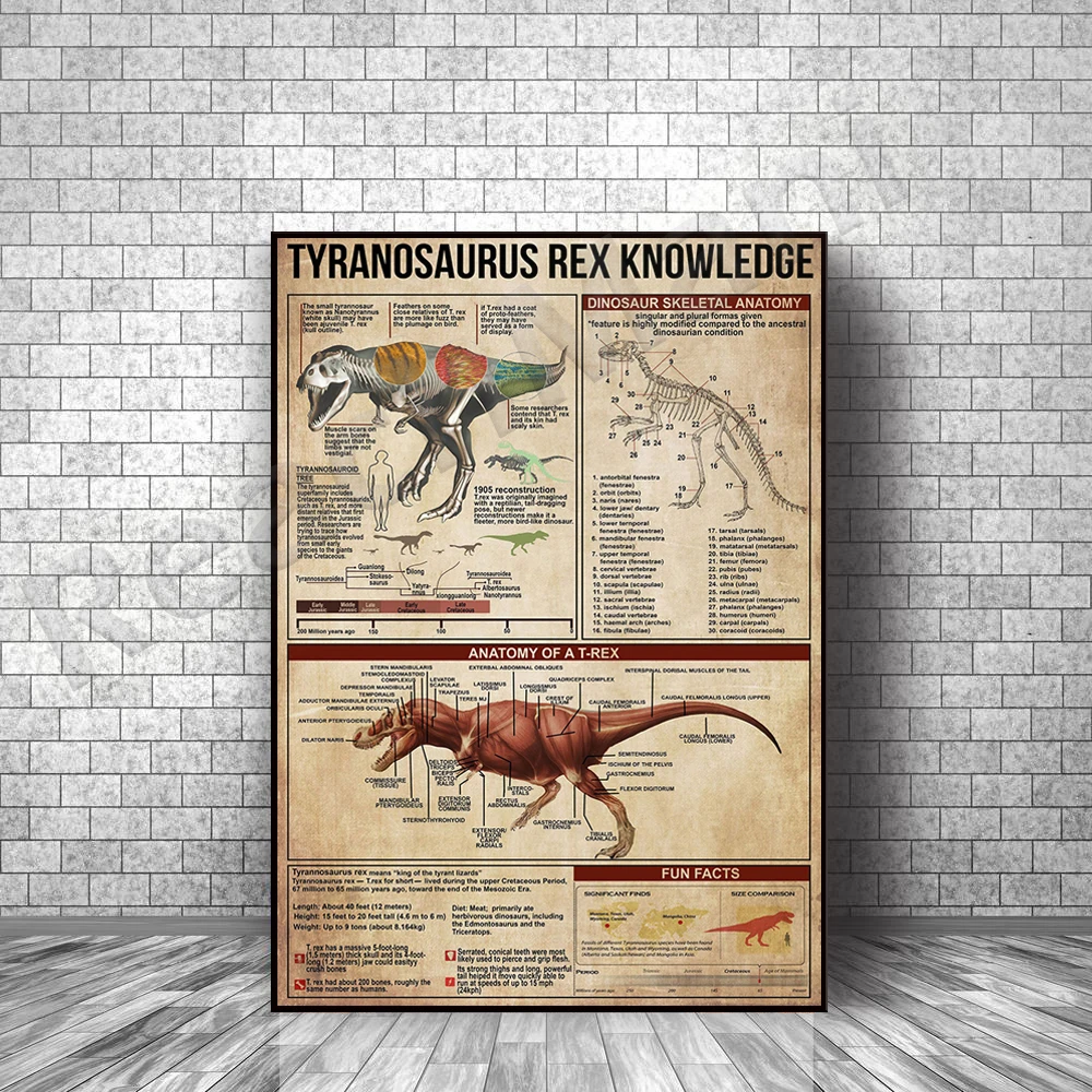 Tyrannosaurus Rex Knowledge Poster, Dinosaur Vertical Poster, Tyrannosaurus Dinosaur Prints, Education Prints for Children