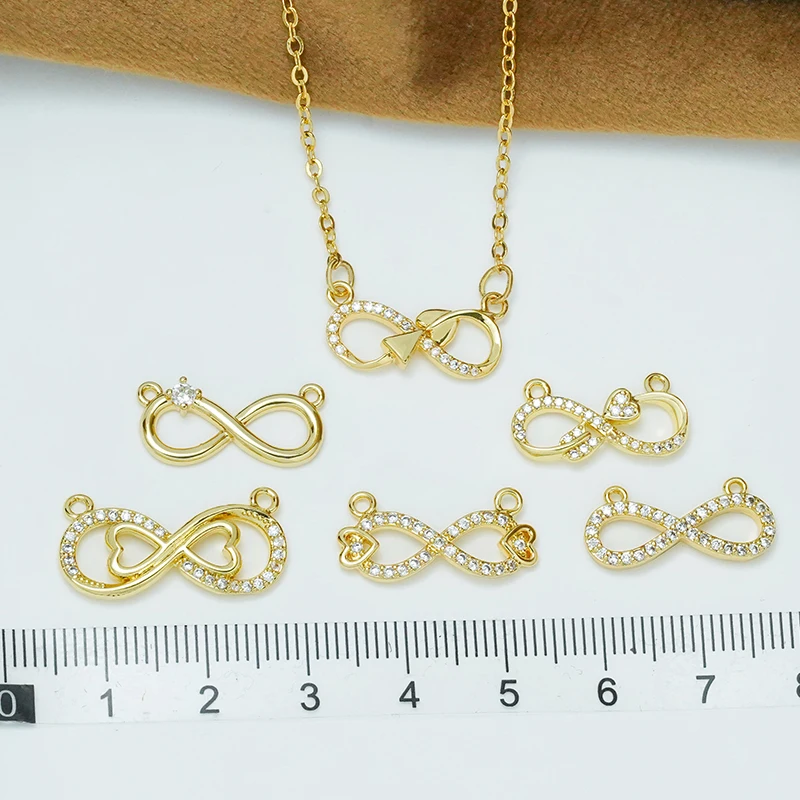 

4 Pcs Brass Gold Plated Figure Connectors Diy Jewelry Accessories Hollow Bend Charm Micro Inlay Zircon Bracelet Necklace Parts