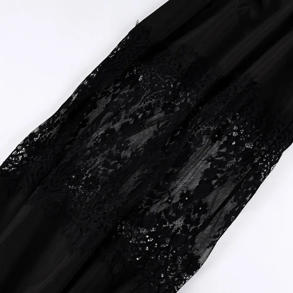 Current Season Style Lace Spliced Pants Elastic Cuff Hem Loose Fit Cut Women Jogger Pants Lace Stitching Detail