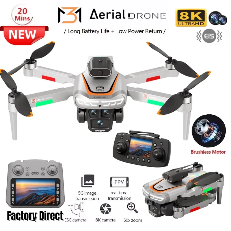 2025 New M3 Drone 8K HD Remote Control Aircraft Return Obstacle Avoidance Quad Axis Aerial Photography Aircraft Kid Chidren Toy