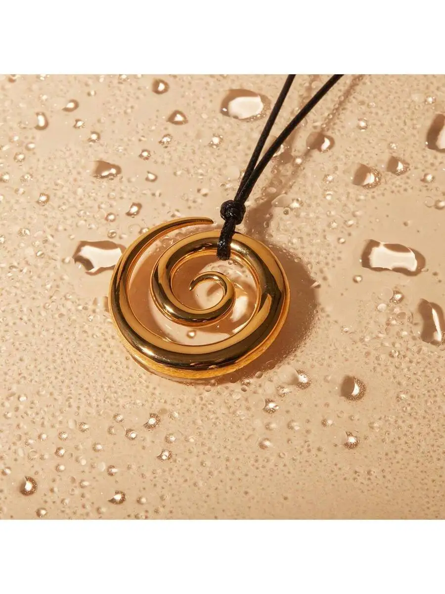 

Bohemian Style Waterproof Spiral Pendant Necklace With Black Wax Cord For Women