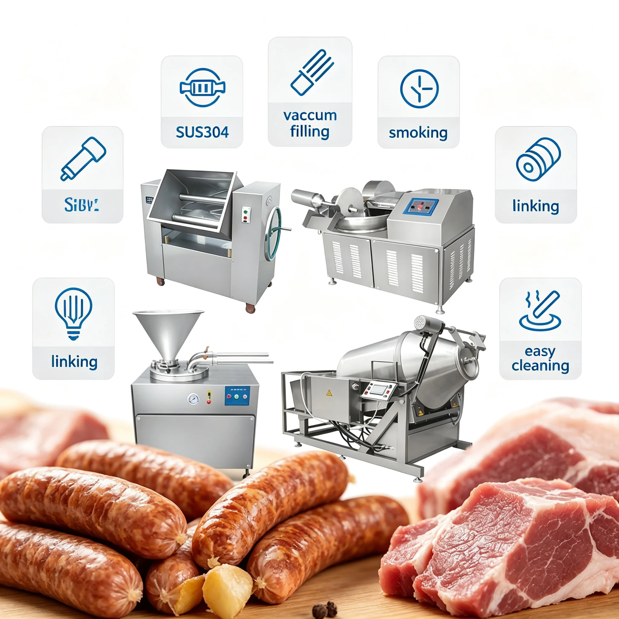 Corrosion‑resistant SUS304 Sausage Making Turn‑key System Meet International Meat Food Hygiene Requirement