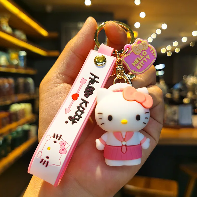 Sanrio bonito olá kitty chaveiro kawaii dos desenhos animados boneca carro chaveiro saco pingente mochila ornamentos presentes para amigos crianças