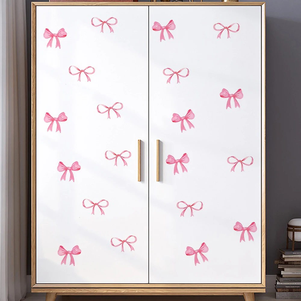 8 adesivi da parete con fiocco rosa e decalcomanie