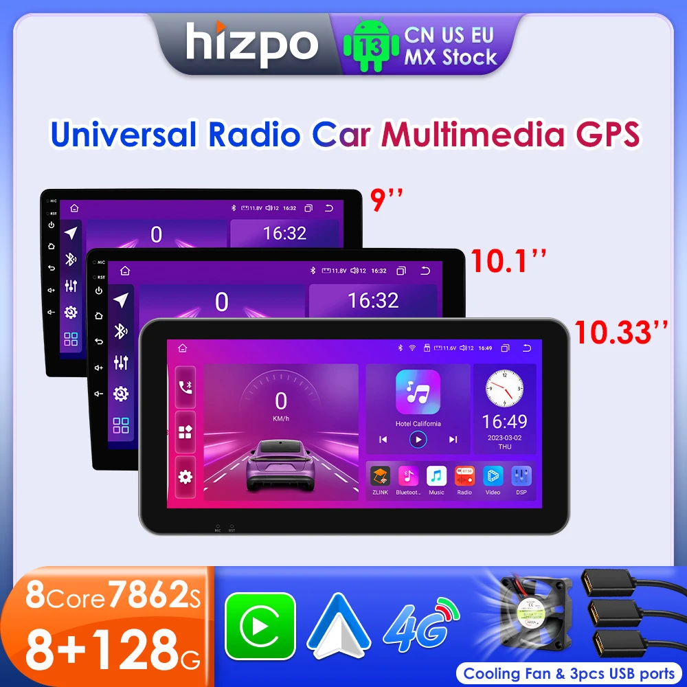 רדיו לרכב Hizpo Android 13 Autoradio 2 Din 9"/10"/10.33" אוניברסלי WIFI GPS RDS נגן מולטימדיה אודיו עבור ניסאן טויוטה קיה VW