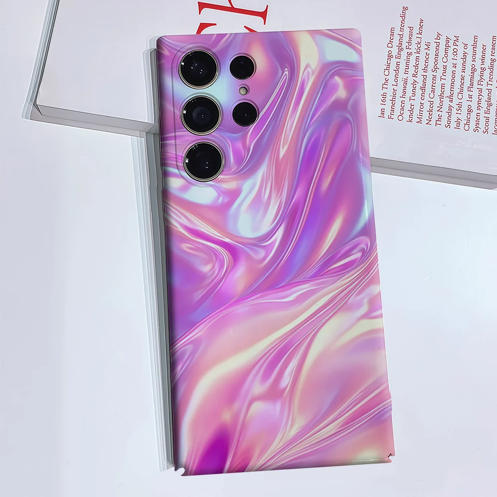 Pink Iridescent Flow Phone Case for Samsung Galaxy S26 S25 S24 S23 Ultra Plus Luxury Double-layer anti-fall Back Cover