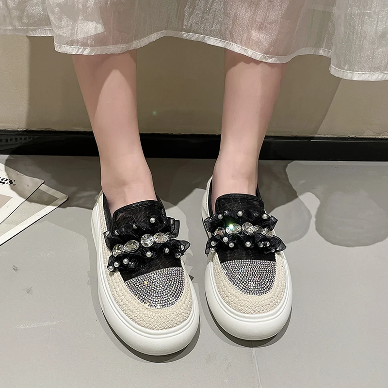 2025 جديد إمرأة لو فو أحذية سميكة سوليد لينة جوفاء شبكة حذاء مسطح المياه الماس الفاخرة تنفس أحذية رياضية Zapatillas Mujer #3