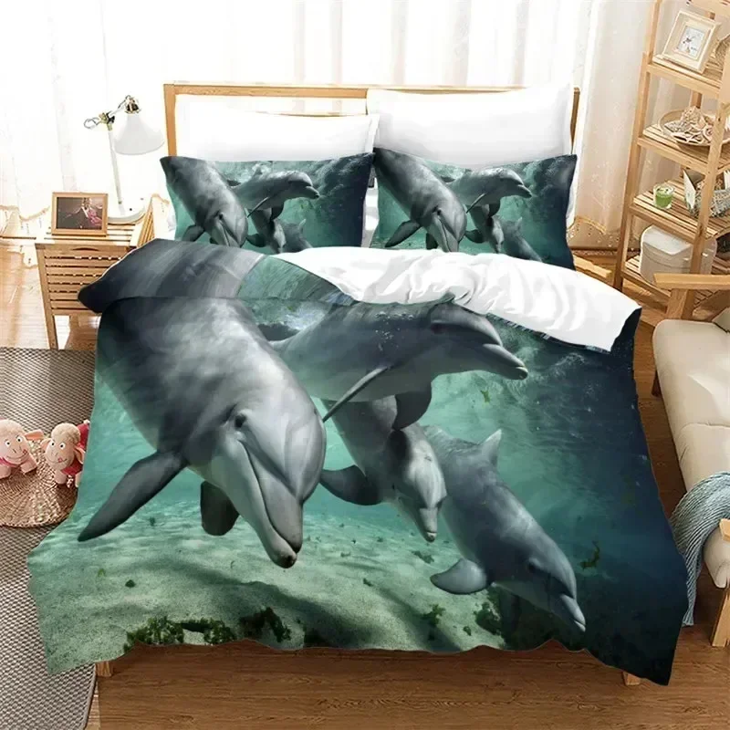 Dolphin Ocean Animal Bedding Set Boys Girls Twin Queen Size Duvet Cover Pillowcase Bed Kids Adult Home Textileextile
