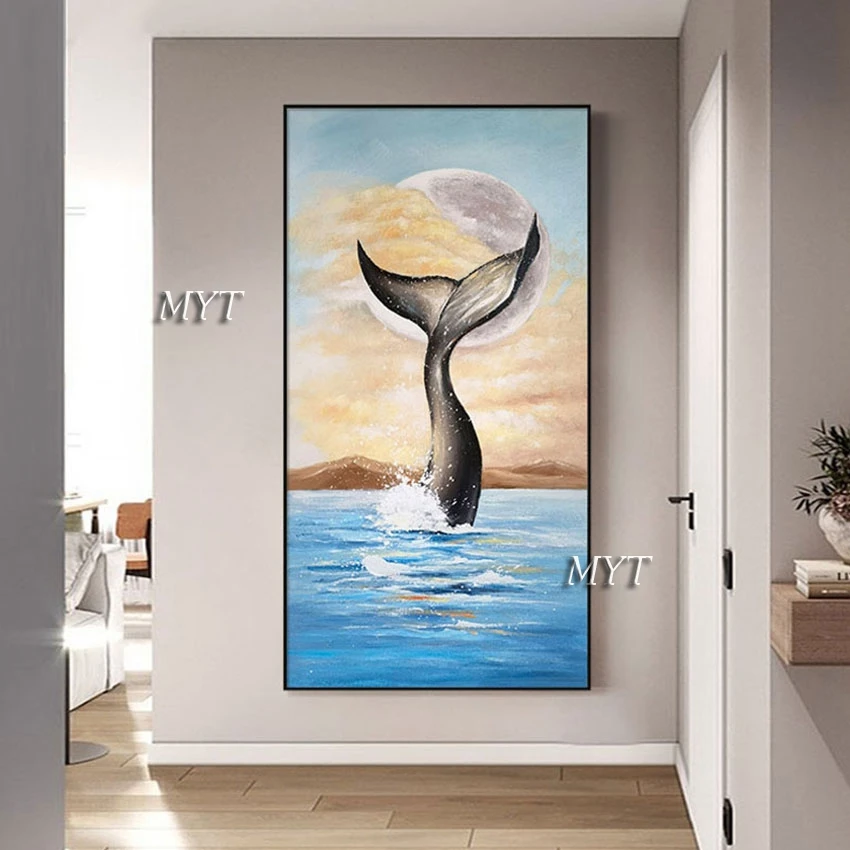 Baby Room Decor Wall Abstract Art 3d Picture Beautiful Scenery Moon Hand Drawing Unframed Fishtail Oil Painting Seascape Artwork