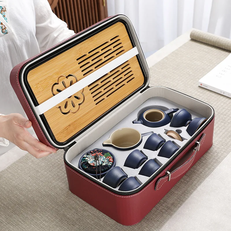 Ceramic Travel Kung Fu Tea Set Tea Tray Set Gift Company Annual Meeting Mid-Autumn Festival Hand Gift Seal Logo National Trend