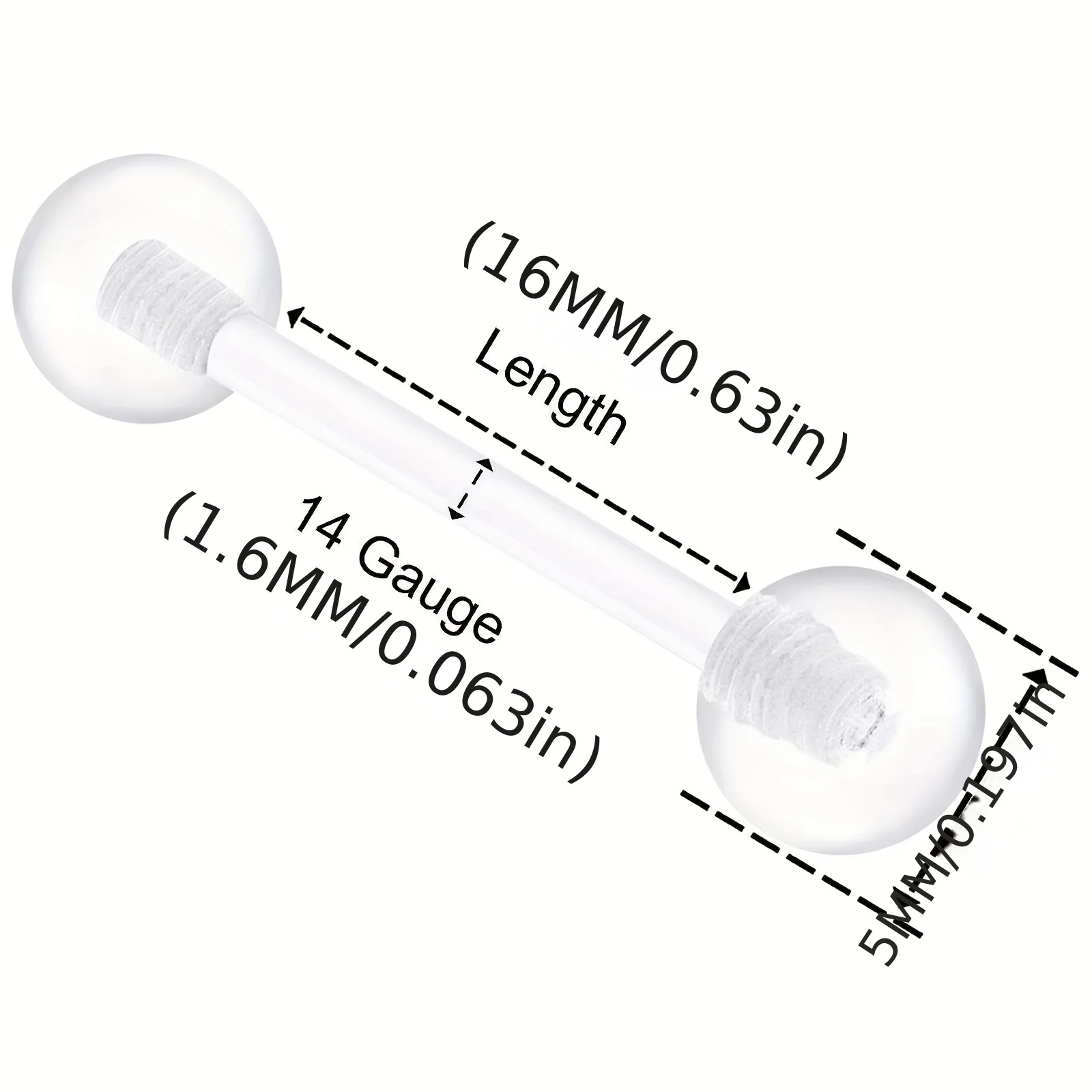 20pcs Plastic Tongue Rings Nipple Barbells 16mm Acrylic Clear UV Bioflex Tongue Bars Flexible Piercing Jewelry For Men