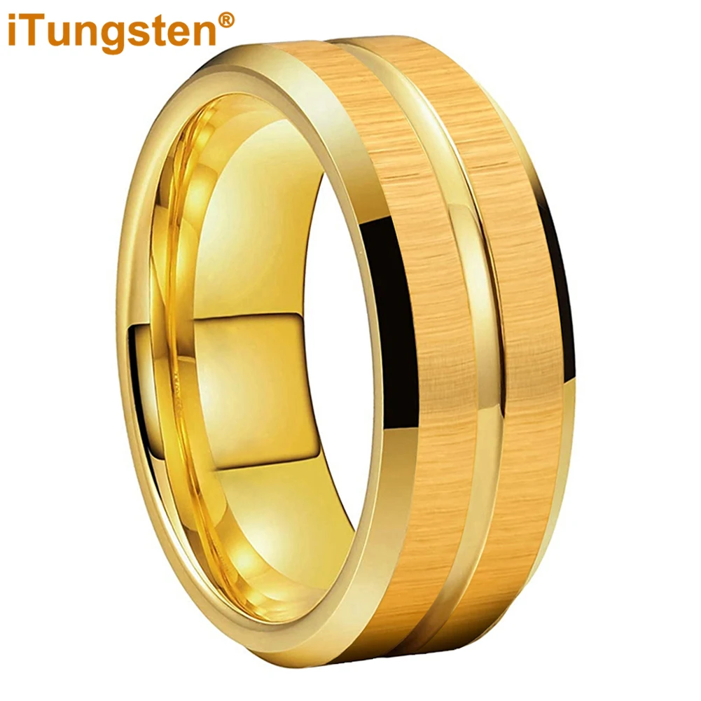 ITungsten-banda de boda clásica para hombres y mujeres, anillo de carburo de tungsteno acanalado, acabado biselado cepillado, ajuste cómodo, 6mm,