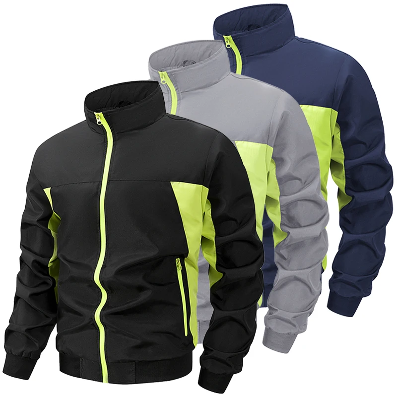 

Мужская лоскутная спортивная куртка с цветными блоками и карманами на молнии, весна-осень, ветрозащитный воротник-стойка, пальто на молнии, верхняя одежда, топы