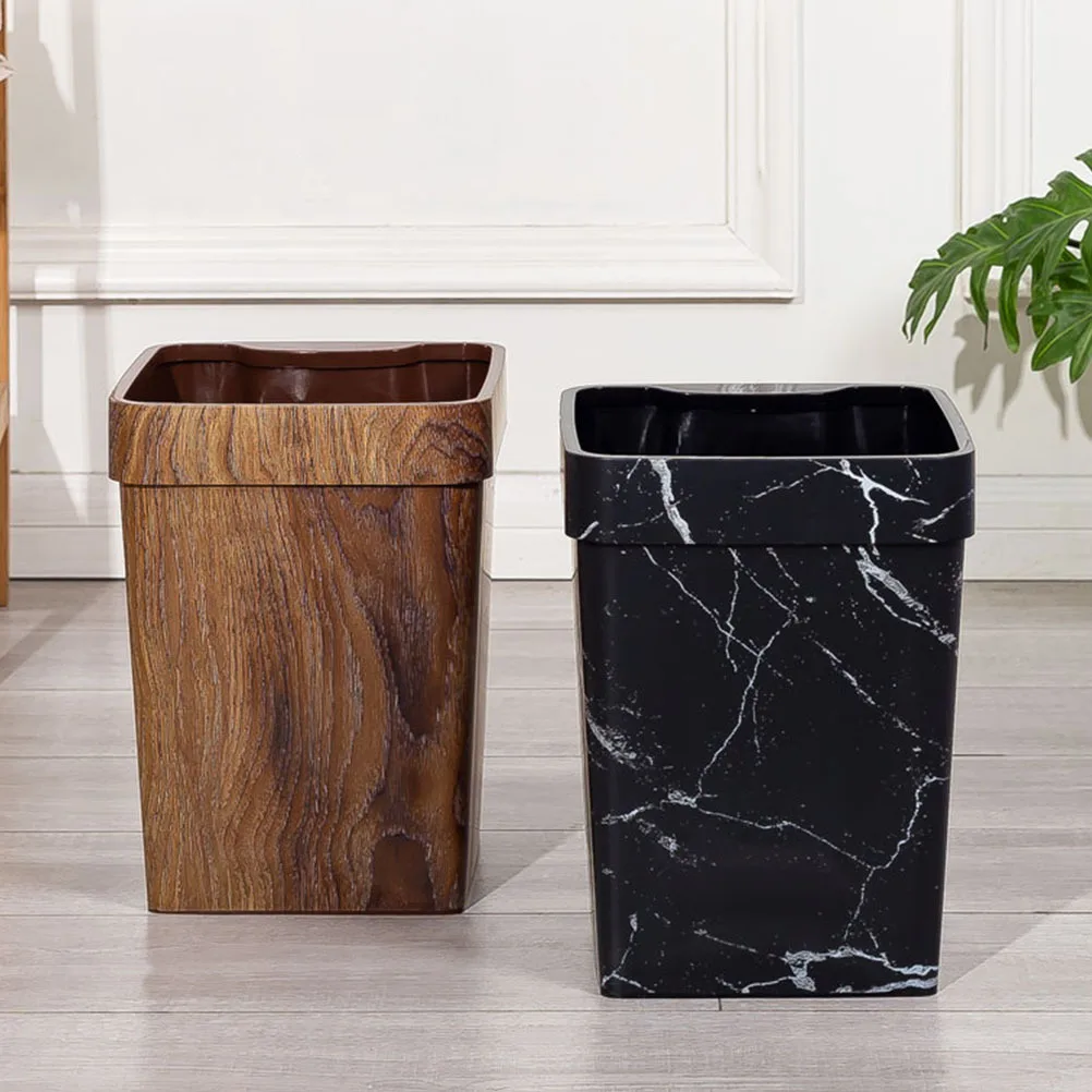 

Trash Bin Imitation Wood Grain Household Waste Can Compact Plastic Multi-Function Storage Organizer for Desktop Room