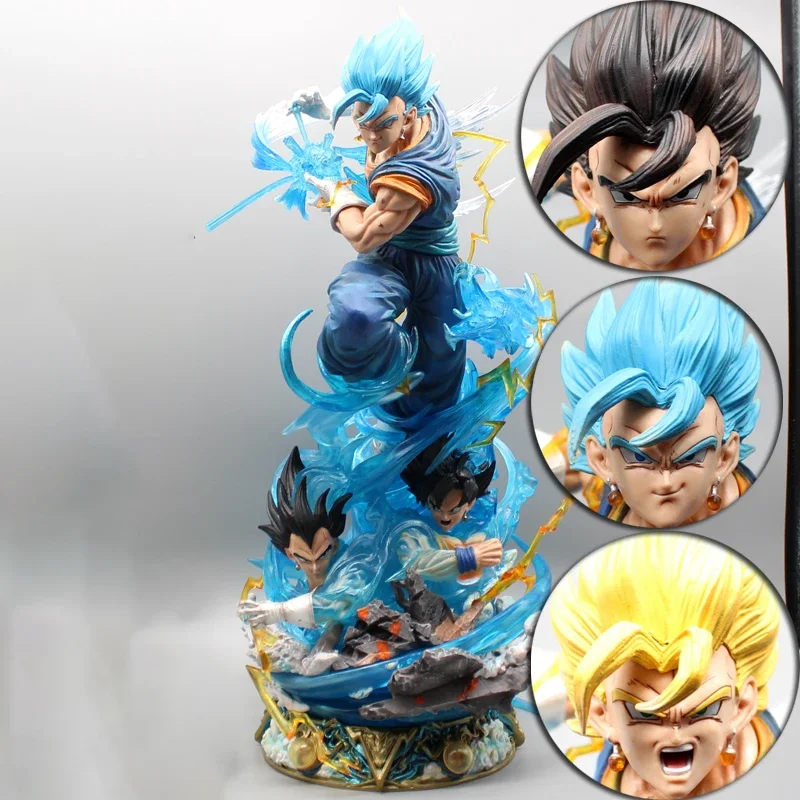 Dragon Ball Anime Figure Vegetto Goku and Vegeta 46cm Three Heads Replaceable Can Emit Light Statue Action Figure Gift Toys Kids