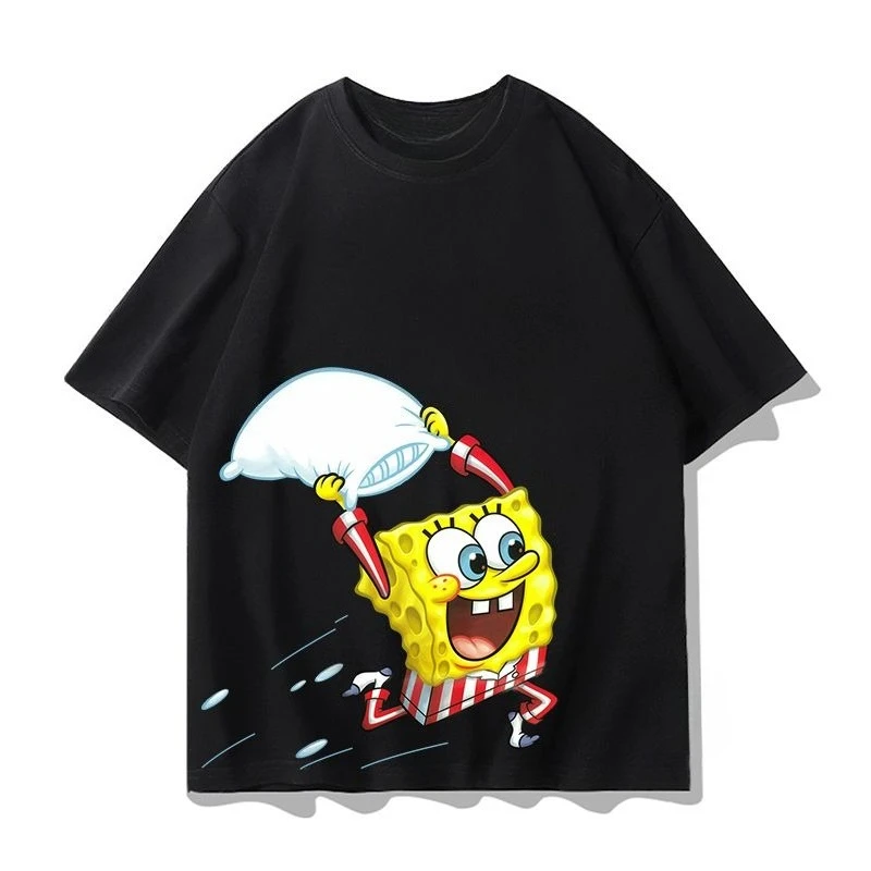 SpongeBob SquarePants Patrick Star Anime Printed T-shirt Large Cotton Short Sleeve Card Harajuku Boys and Girls Street Wear