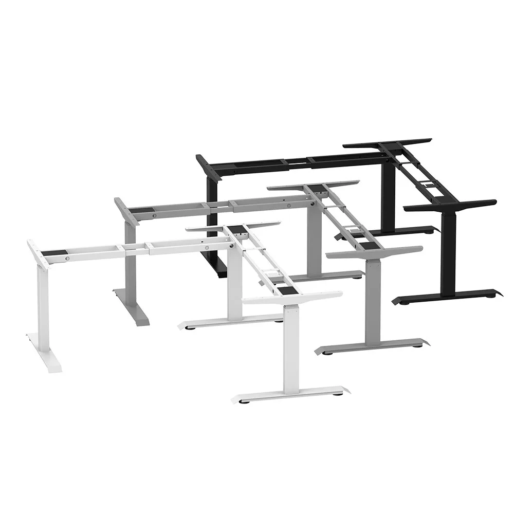 Modern Lifting Dual Motor Office Desk Three Legs Height Adjustable Desk Frame Electric L Shaped Sit Standing Desk