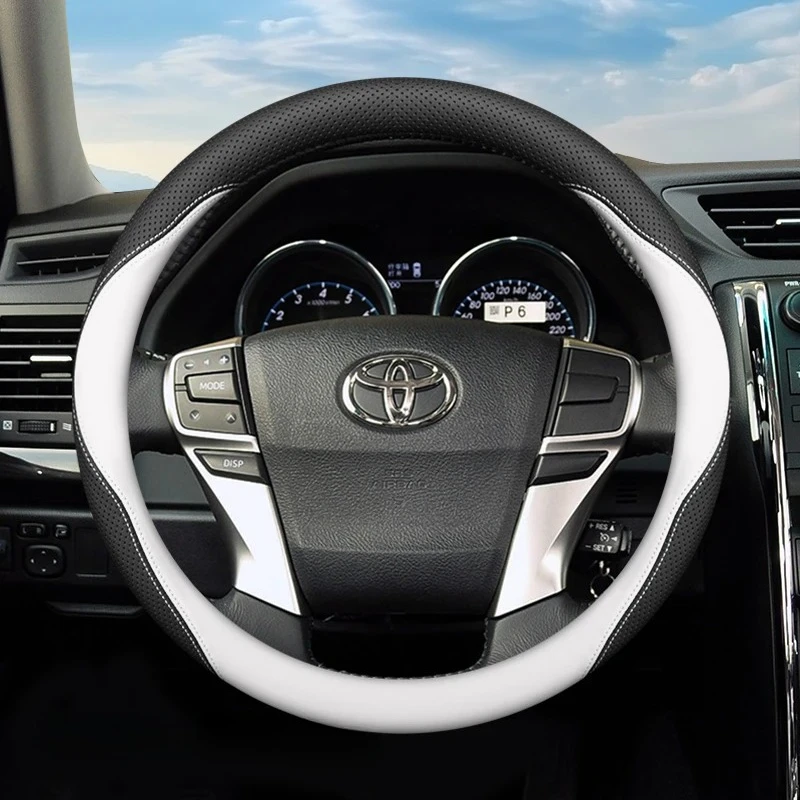 Auto-Lenkradbezug aus Napa-Leder in zwei Farben für Toyota Corolla Base RAV4 Base Highlander Prado Hilux bZ4X Auto-Dekor