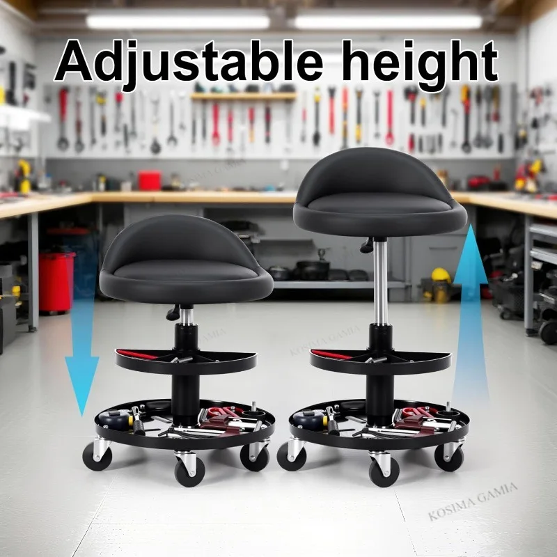 

Adjustable Work Stool (with Backrest), Car Repair Creeper 360 Degree Rotation Double Tool Roll Crawler Body Repair Equipment