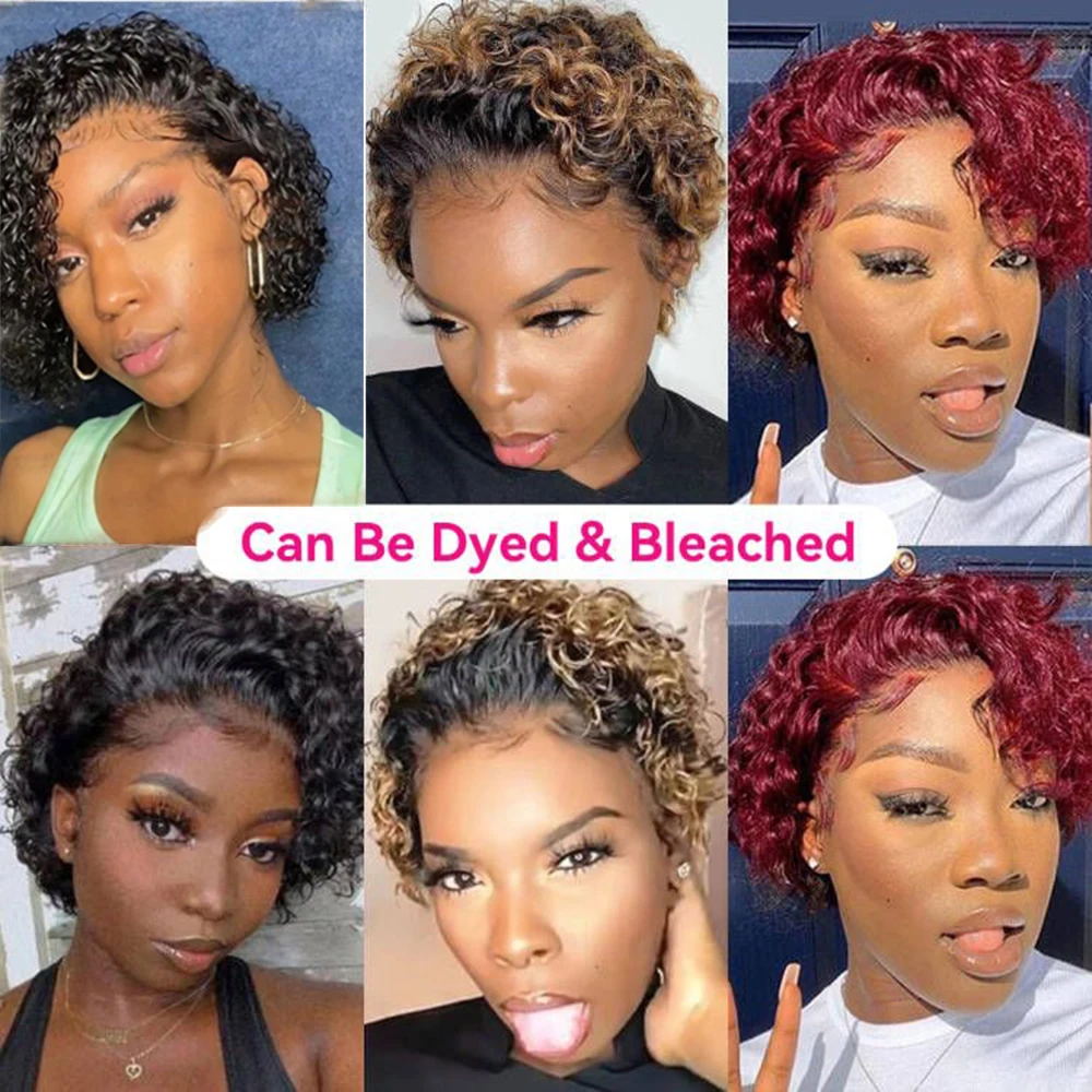 Pixie Cut Wig Short Bob Curly Human Hair Wigs perruque bresillienne Cheap 13X1 Transparent Lace Wig Water Deep Wave Human Hair
