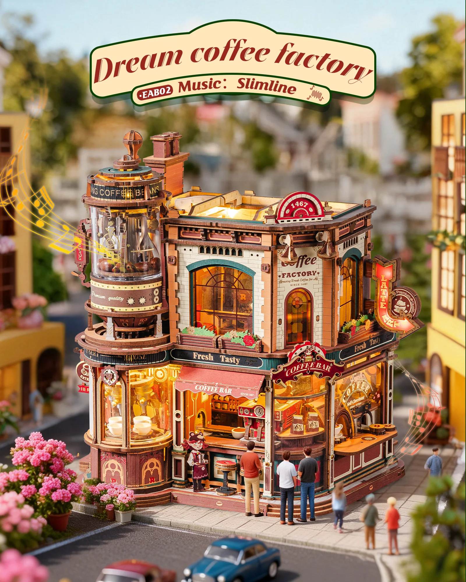 ROKR 3D Wooden Coffee Shop Music Box DIY Kit 4