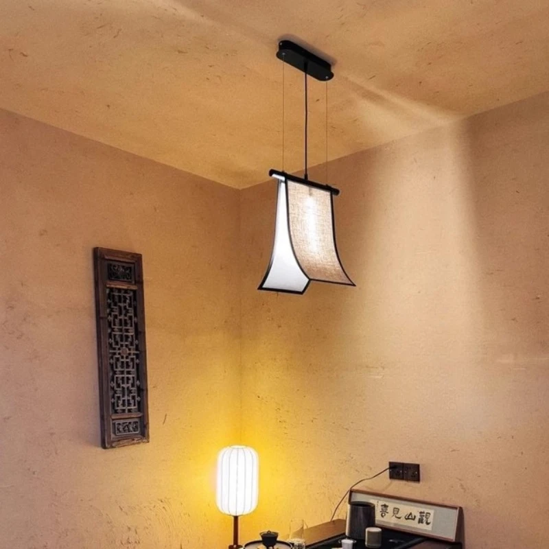 Designer Fabric Art Rectangle Ceiling Pendant Lamp Creative Personality Restaurant Bedroom Stair Kitchen Study LED Hanging Light
