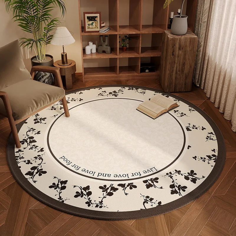 Nordic Style Bedroom Decor Round Carpet Medieval Retro Carpets for Living Room Flower Pattern Bedside Rug Home Thicken Floor Mat