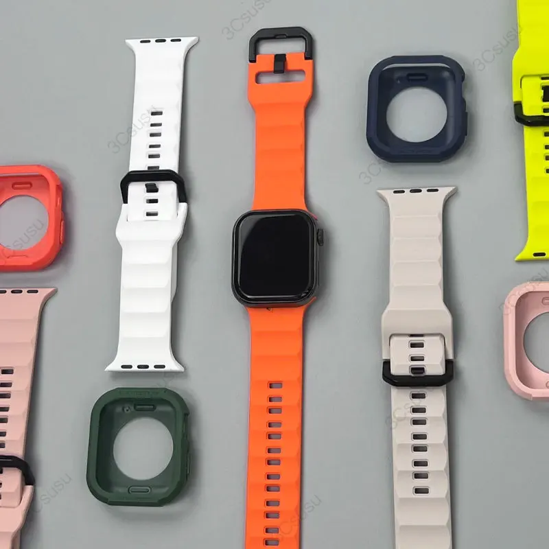 TPU Case And Strap for Apple Watch Series 9 45mm 44mm 41 40mm 8 7 Silicone Band for Iwatch Ultra 2 49mm Series 6 5 4 S9 SE 3 2 1