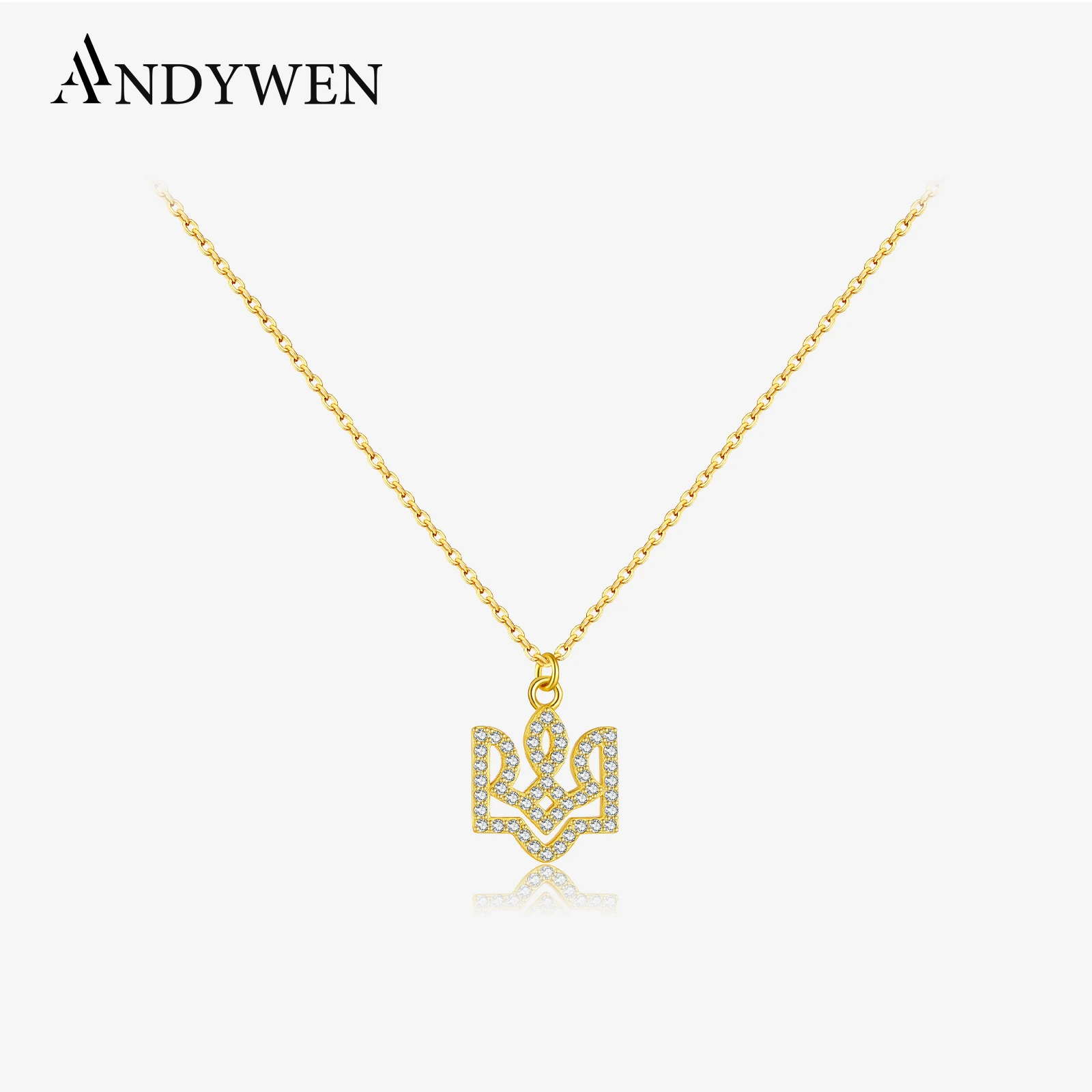 

ANDYWEN 925 Sterling Silver Ukrainian Trident Necklace CZ Zircon 2025 New Stylish Shiny Luxury Daily Jewelry for Women
