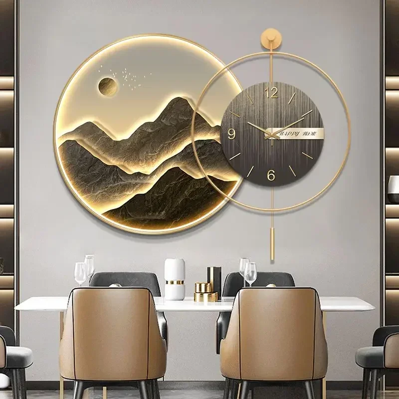 Decorative painting LED light painting circular hanging painting creative living room hanging clock silent clock wall decoration