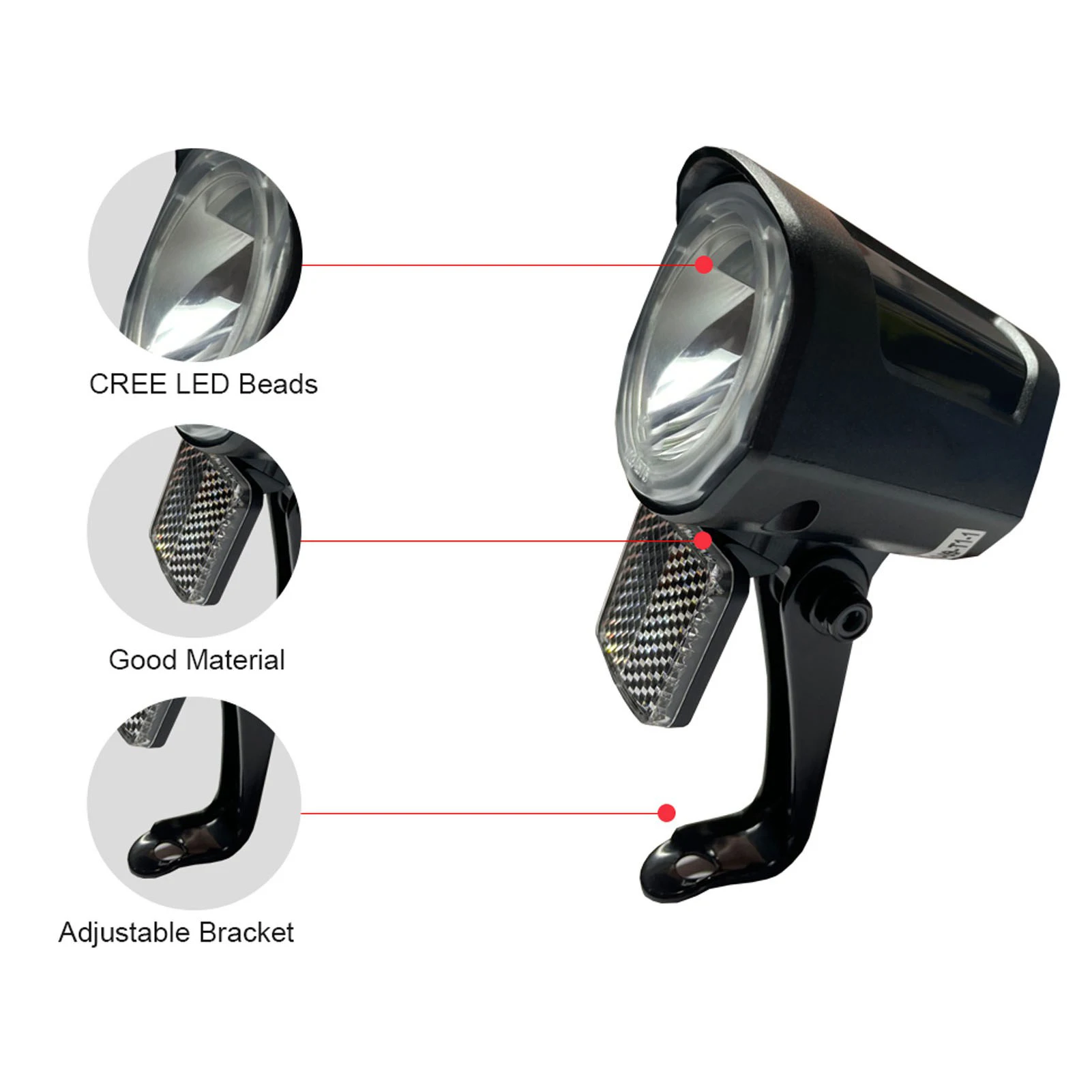 ZK30 Electric Bike Front Light DC12V to 72V LED Light SM/ Plug 2 Pin Durable ABS Ebike Headlight for Electric Bike