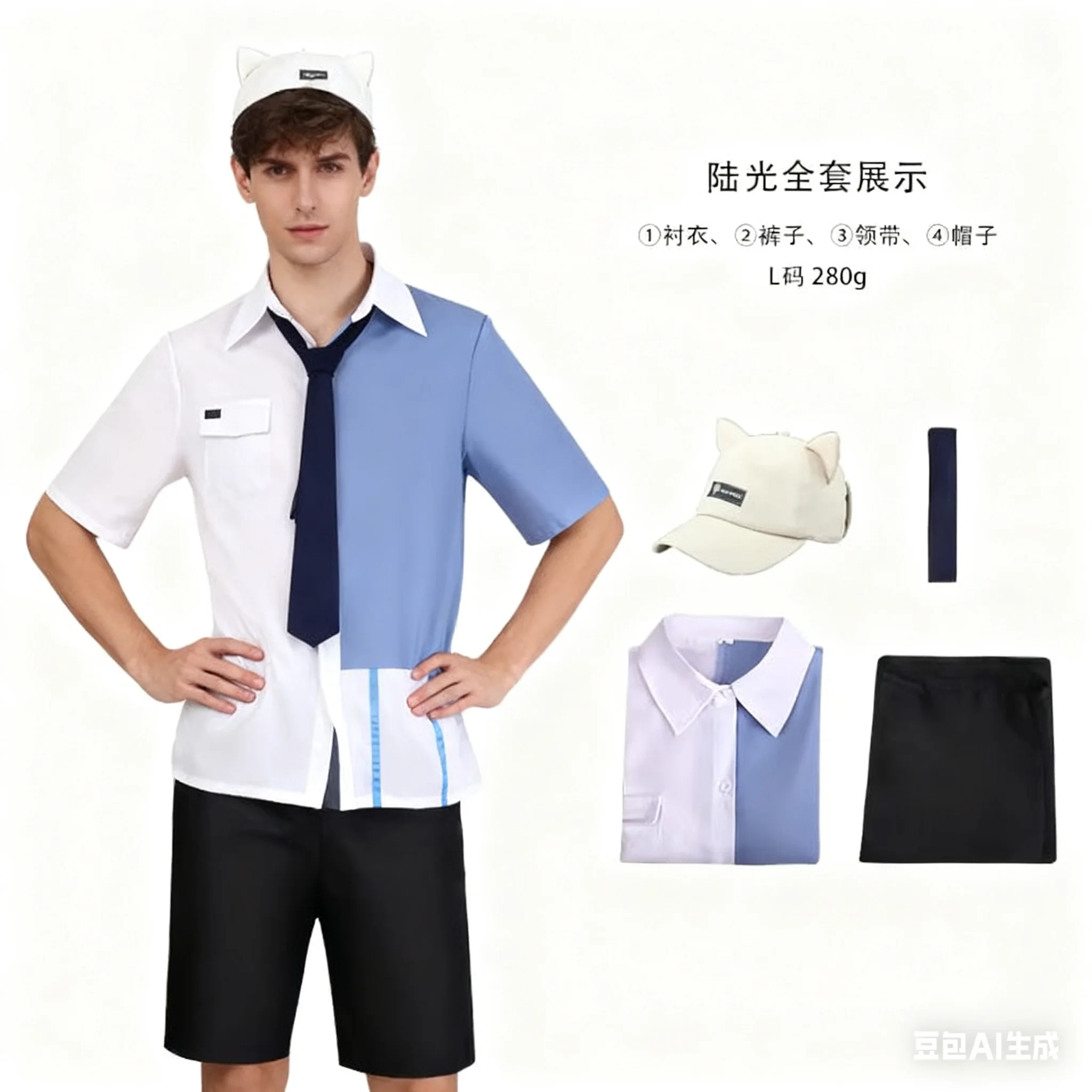 4 قطع أنيمي لينك انقر لوكاس تأثيري حلي قبعة بيضاء قصيرة لو غوانغ الأزرق قميص بانت قبعة مجموعة كاملة الملابس اليومية هالوين