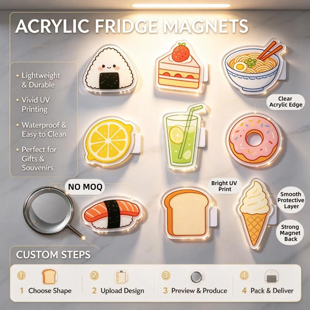 Wholesale Promotional Acrylic Fridge Magnets Custom Shape Custom Logo Hot Selling Bright Sleek DIY Acrylic Fridge Magnets Set