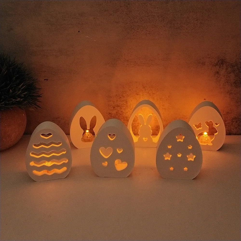 Easter Spring Home Décor Mold Egg & Bunny Silicone Mold Resin Casting Craft Lamp Shade Casting Mold for Plaster/Resin DIY Crafts