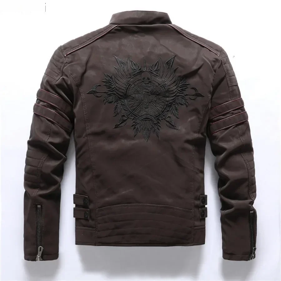 New Pilot Jackets Men's PU Jacket Fashion Casual Stand Collar Motorcycle Coats Trend Men Embroider Windbreak Warm Leather Jacket
