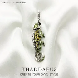 Pirate Green Lizard Chameleon Charm,Brand New Fine Jewelry Europe Real 925 Sterling Silver Accessories Gift For Women Men