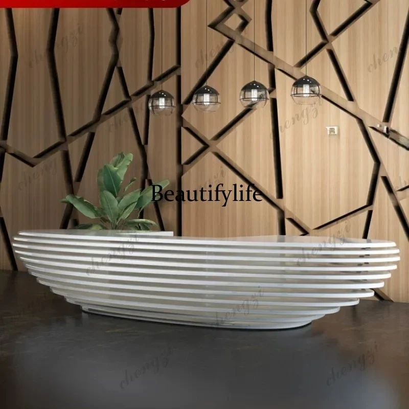 E153 Reception desk Painting front desk Company curved  Hotel medical beauty checkout page Special-shaped fashion front desk