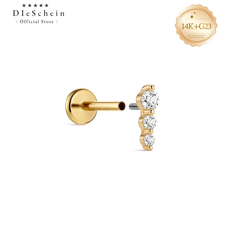 DIeSchein 14K Solid Gold Flat Back Earrings Women Stud Earrings for Helix Tragus Daith Piercings Personalized Earrings Gifts