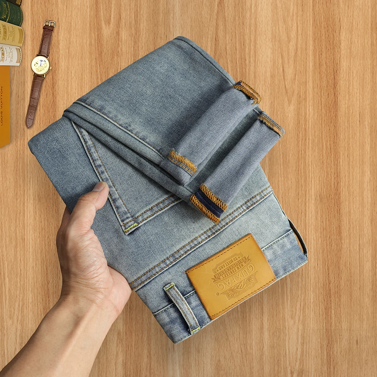 

Новые мужские джинсы Slim Fit, светло-голубые, повседневные, прямого кроя, универсальные брюки со средней посадкой, на молнии, для активного образа жизни