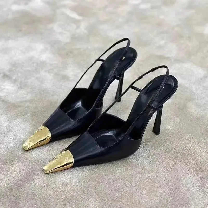 Europe and The United States 2025 Spring and Summer New Ultra-high Slim Heel Back Empty Square Head Baotou Sandals for Women