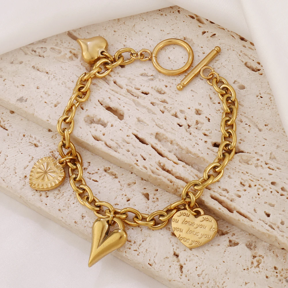 316L Stainless Steel Carved Queen Coin Pendant Bracelet For Women Punk Lock Flower Heart Charms Chain Bracelets Jewelry Gift