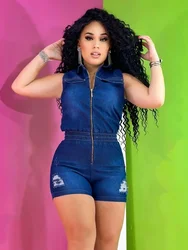Streetwear Jeans Shorts Jumpsuit Summer Clothes Women 2024 Sleeveless Bodycon Denim Rompers Playsuits One Pieces Overalls Outfit