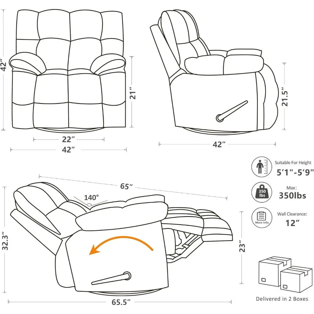 Fauteuil inclinable à bascule respirant pour salon, fauteuil inclinable à bascule, fauteuil inclinable à bascule très large, Over197, doux