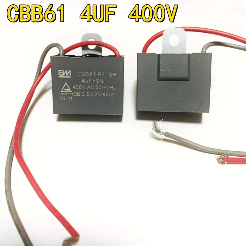5PCS/LOT CBB61 4UF 400V fan starting capacitor  ceiling fan range hood Hood operation capacitance air blower CBB61-4UF-450V 500v