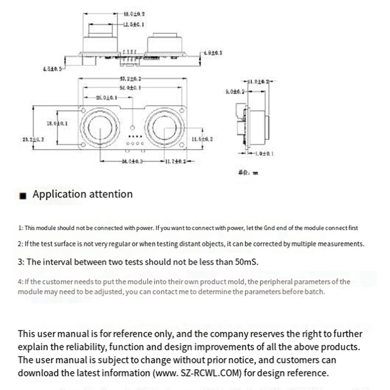 1 PCS RCWL-1670 Waterproof Transceiver Split Ultrasonic Ranging Module 2Cm-400Cm Distance DC3-5V For Water Level Measurement