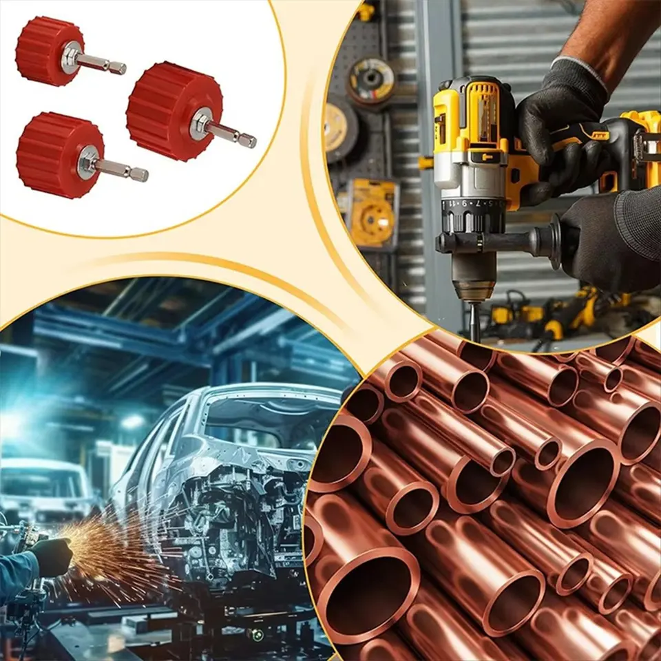 3-Piece Copper Pipe Cleaner Set For Power Drills – 1/2, 3/4, 1 Inch Tube Brushes With 1/4" Hex Shank, Rust Removal & Welding Prep