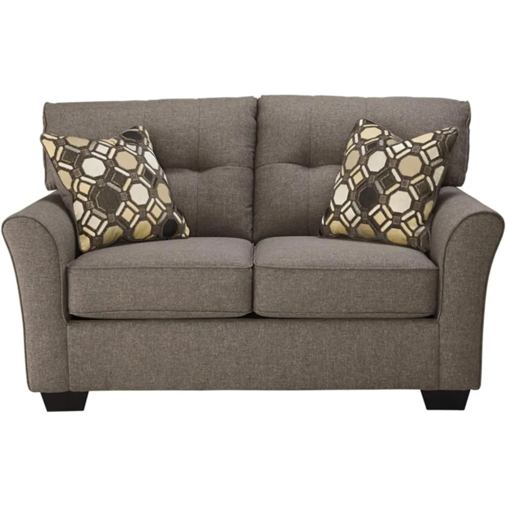 Tibbee Tufted Modern Loveseat with 2 Accent Pillows, Dark Taupe