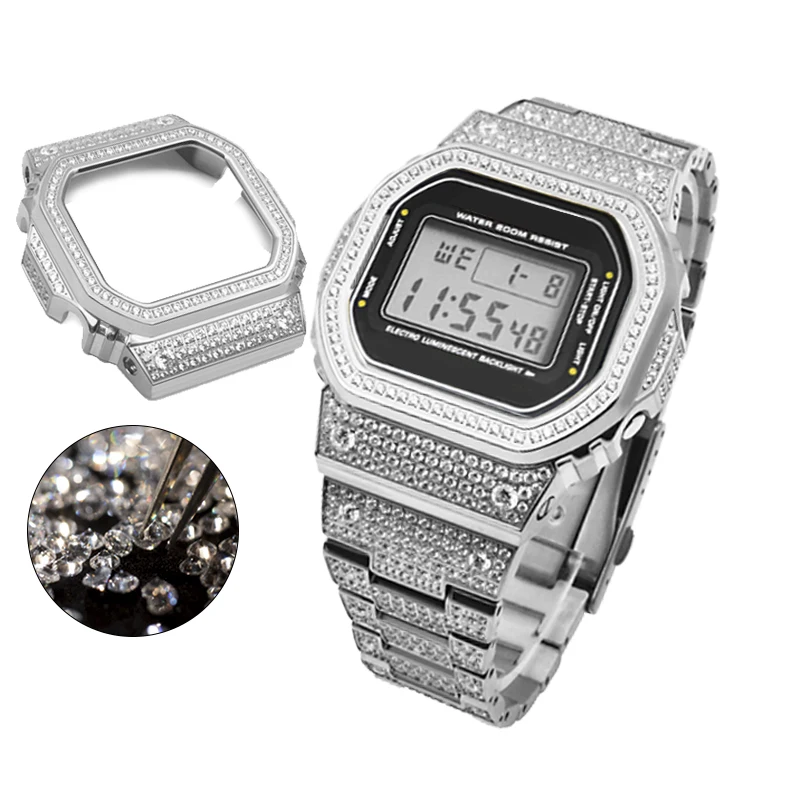 Modified small square G-SHOCK diamond studded watch case strap DW56005610GA2100 stainless steel watch accessories