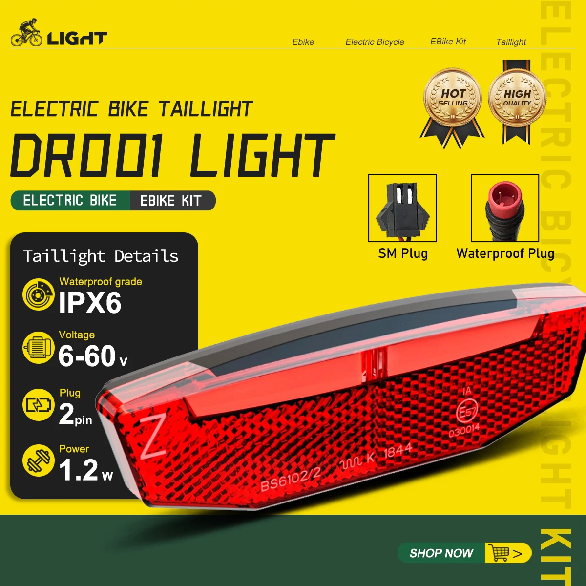 

DR001 6V-60V Electric Bicycle Rear Lamp 2pin Waterproof LED Safety Night Riding Warning E-bike Taillights Cycling Accessories