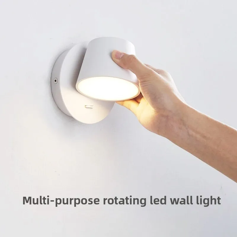 Nordic Minimalist Bedroom Bedsides LED Reading Wall Light with Independent Switch Adjustable Angle Brightness Living Dining Room